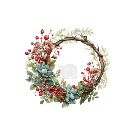 Natural Berries and Leaves Wreath. Diseño de ilustración vectorial.