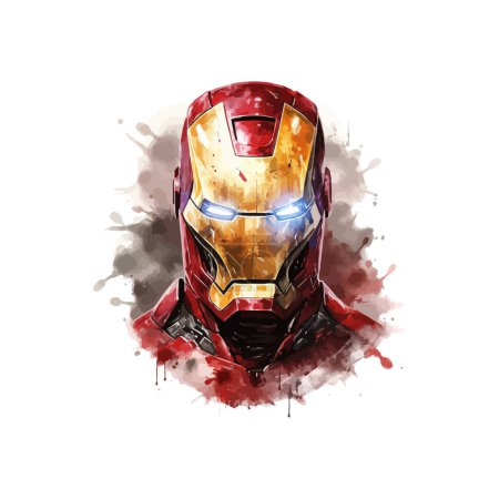 Téléchargez les illustrations : Casque Iron Man avec effet aquarelle abstrait. Illustration vectorielle. - en licence libre de droit