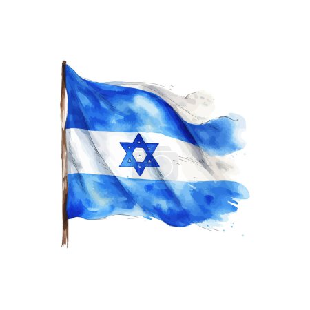 Bandera Israelí Representación en Acuarela. Diseño de ilustración vectorial.