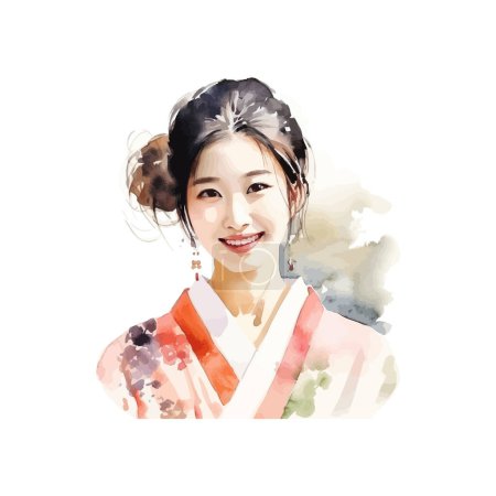 Elegant Woman in Traditional Korean Hanbok watercolor style. Vector illustration design.