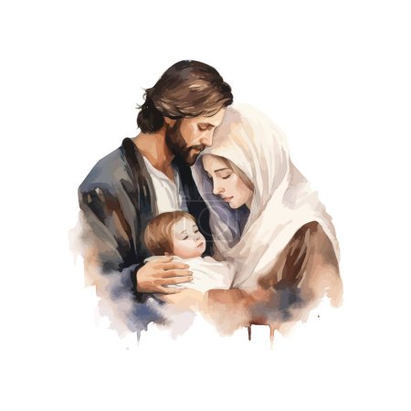 Illustration for Watercolor Embrace of the Holy Family. Vector illustration design. - Royalty Free Image