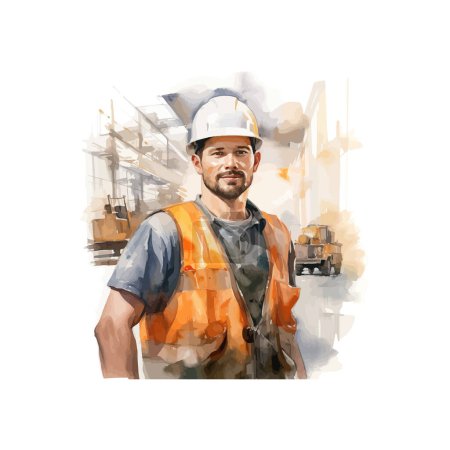 Construction Worker Portrait at Job Site watercolor style. Vector illustration design.
