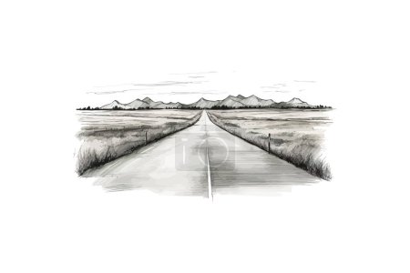 Country Road with Distant Trees Sketch Hand drawn style. Vector illustration design