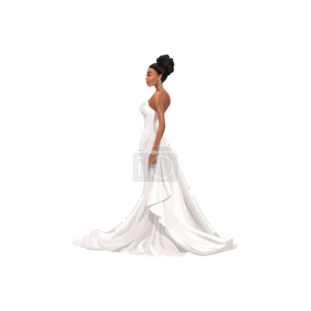 Elegant Bride in White Wedding Gown watercolor style. Vector illustration design.