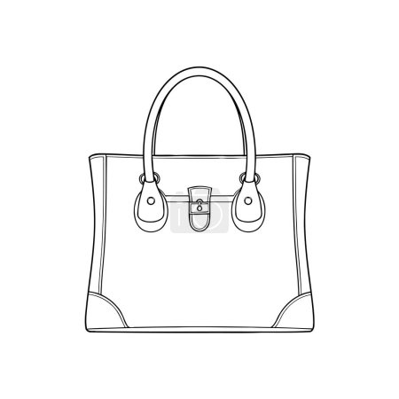 Elegante Handtaschenskizze mit Lock Detail von Hand gezeichnet. Vektor-Illustrationsdesign