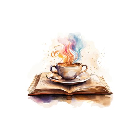 Illustration for Steamy Coffee Cup on Open Book Watercolor. Vector illustration design. - Royalty Free Image