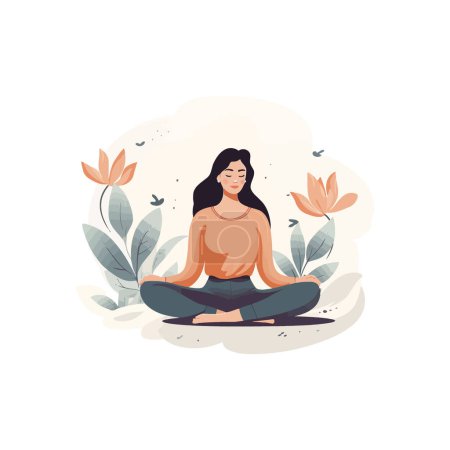 Frau in Meditation mit der Natur. Vektor-Illustrationsdesign.