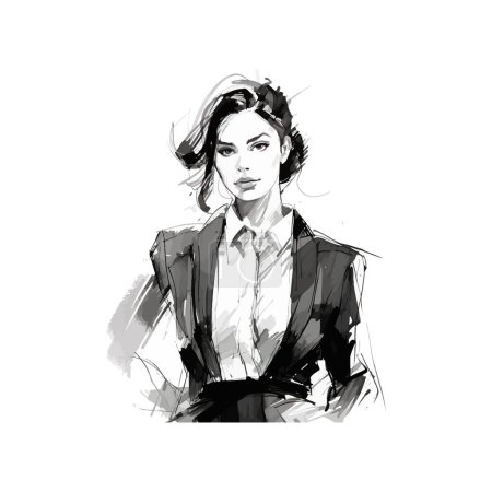 Bosquejo de moda de una mujer en traje de negocios estilo acuarela. Diseño de ilustración vectorial.