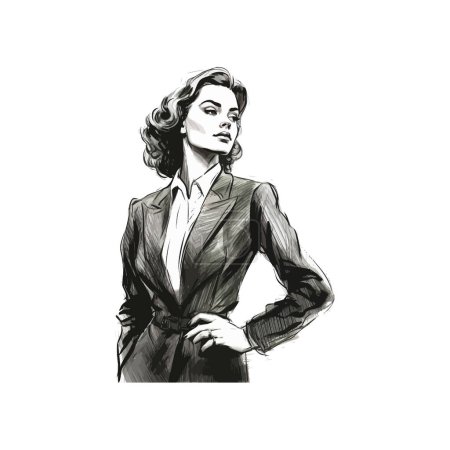 Business lady in a suit Hand drawn style. Vector illustration design