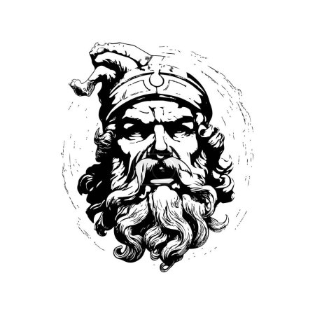 Ilustración de Cabeza de Hermes enojado estilo dibujado a mano. Diseño de ilustración vectorial - Imagen libre de derechos