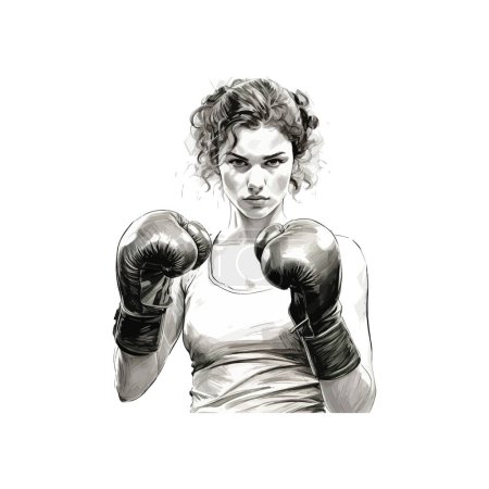 Illustration for Female Boxer in Defensive Stance Drawing watercolor Hand drawn style. Vector illustration design - Royalty Free Image