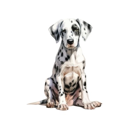 Aquarell-Porträt eines sitzenden Dalmatiner-Welpen. Vektor-Illustrationsdesign.
