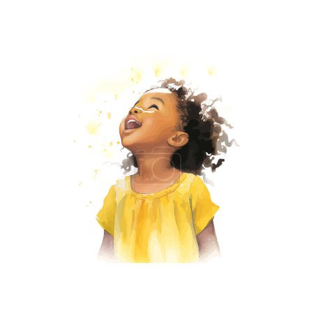 Young Girl in Yellow Enjoying the Moment Watercolor. Vector illustration design.