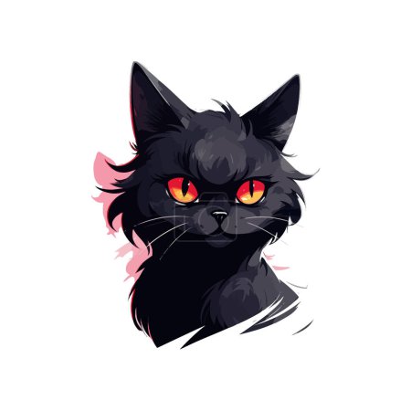 Ilustración caprichosa de un gato negro con ojos rojos. Diseño de ilustración vectorial.