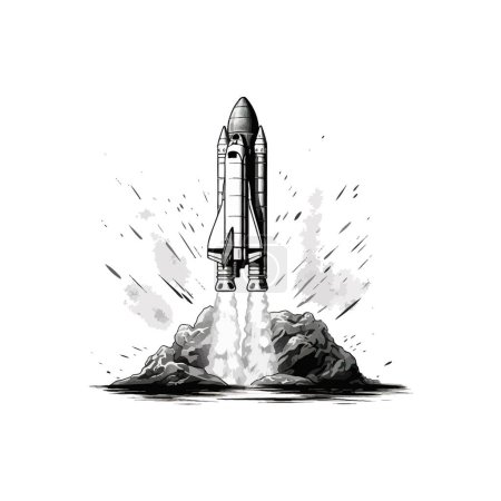 Space-Shuttle-Start im dramatischen Aquarell-Stil. Vektor-Illustrationsdesign