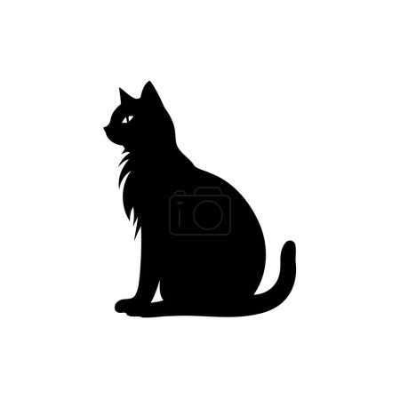 Black Cat Sitting Silhouette with Upturned Head. Vector illustration design.