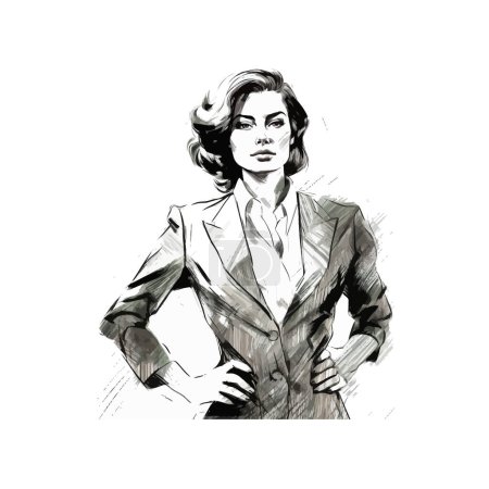Elegant Professional Woman Pencil Sketch. Hand drawn style. Vector illustration design