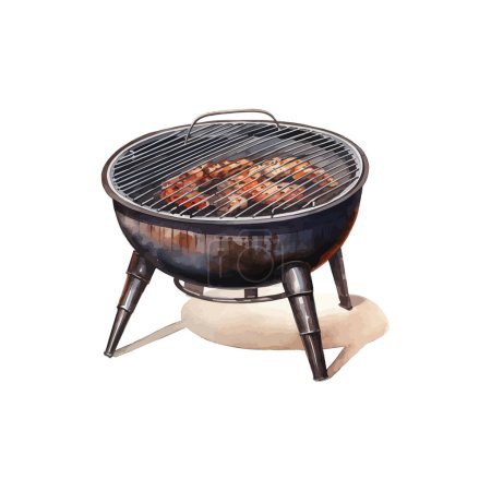 Round Charcoal Barbecue Grill with Grilling Food. Vector illustration design.