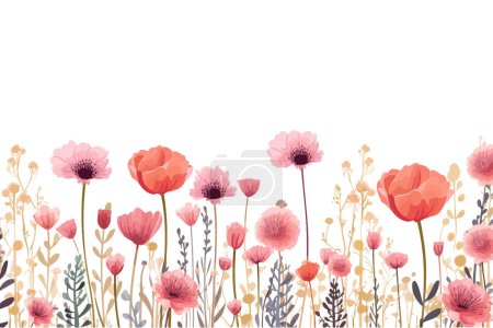 Elegancia floral en Acuarela Frontera Horizontal. Diseño de ilustración vectorial.