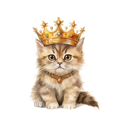 Regal Kitten with Crown Watercolor. Vector illustration design.