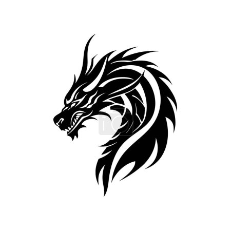 Silueta de dragón feroz en estilo de tatuaje tribal. Diseño de ilustración vectorial.