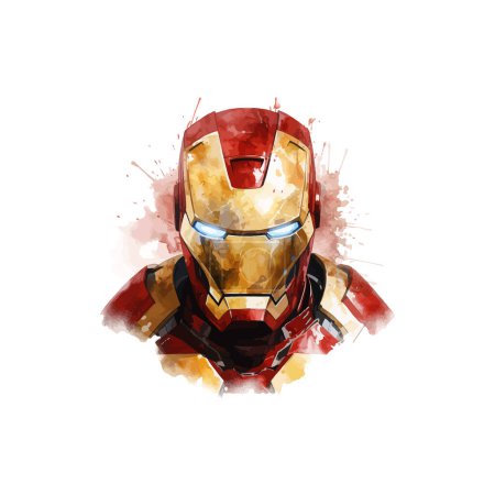 Casque Iron Man en éclaboussures d'aquarelle. Illustration vectorielle.
