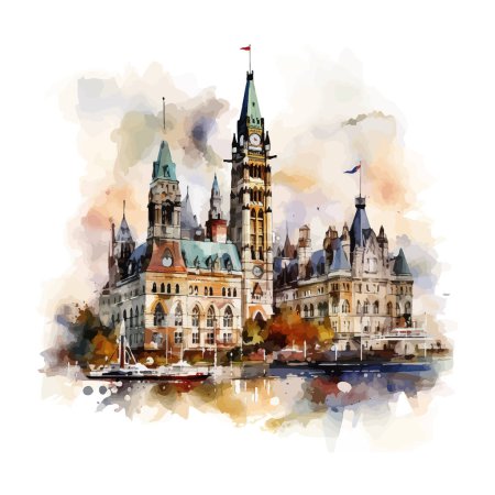 Kanadische Parlamentsgebäude Aquarell. Vektor-Illustrationsdesign.