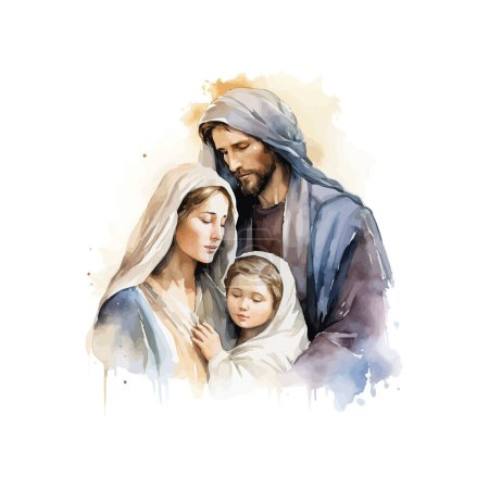 Téléchargez les illustrations : Aquarelle Illustration de Marie et Joseph avec enfant. Illustration vectorielle. - en licence libre de droit