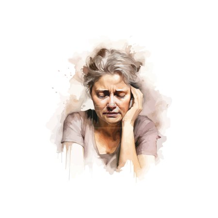 Téléchargez les illustrations : Femme âgée vivant détresse aquarelle Art. Illustration vectorielle. - en licence libre de droit