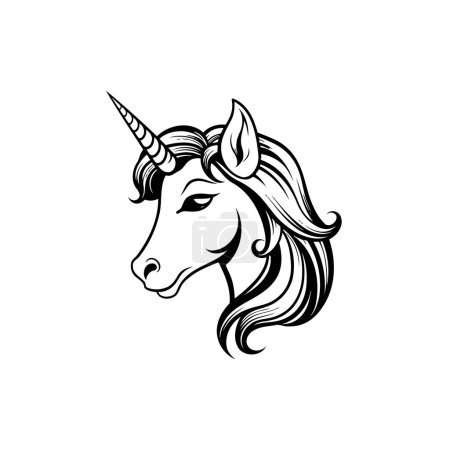 Ilustración de Mítica silueta unicornio con elegante melena Estilo dibujado a mano. Diseño de ilustración vectorial - Imagen libre de derechos