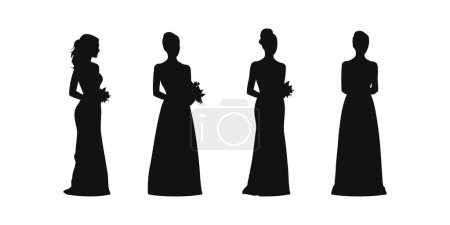 Elegant Female Silhouettes in Evening Gowns. Vector illustration design.