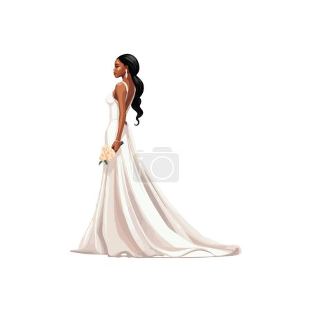 Mariée gracieuse avec Bouquet Style aquarelle de mariage. Illustration vectorielle.