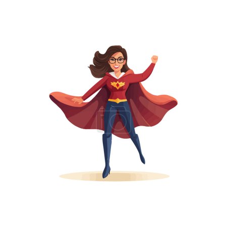 Téléchargez les illustrations : Superhero Woman in Cape and Glasses. Illustration vectorielle. - en licence libre de droit