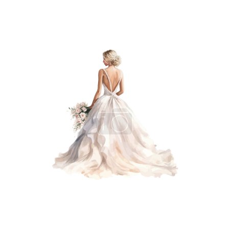 Graceful Bride in Flowing Wedding Gown watercolor style. Vector illustration design.