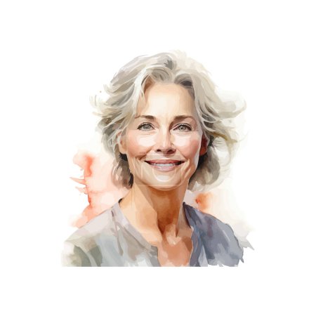 Portrait of a Smiling Mature Woman Watercolor. Vector illustration design.