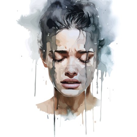 Acuarela visceral de una mujer abrumada por la emoción. Diseño de ilustración vectorial.