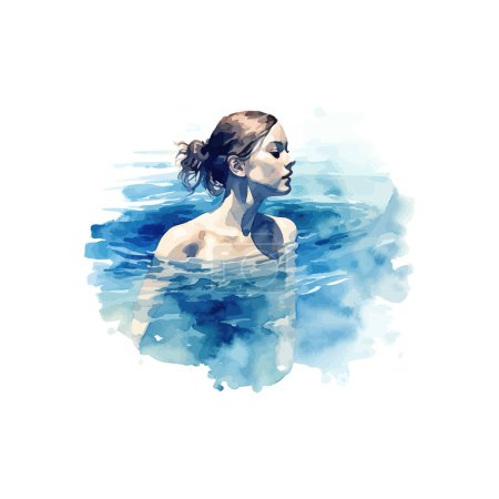 Illustration for Side Profile of Woman Swimming in Watercolor. Vector illustration design. - Royalty Free Image