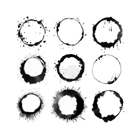 Téléchargez les illustrations : Collection de divers cercles d'éclaboussures d'encre noire Style dessiné à la main. Illustration vectorielle - en licence libre de droit