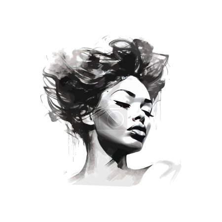 Abstract black Woman's Face in MonochromeHand drawn style. Vector illustration design