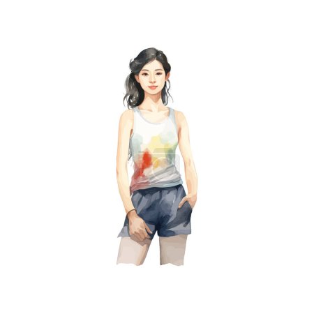 Youthful asian Woman watercolor style. Vector illustration design.