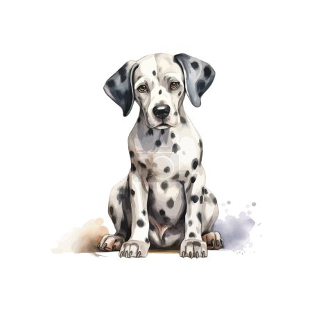 Acuarela artística de un cachorro dálmata sentado. Diseño de ilustración vectorial.
