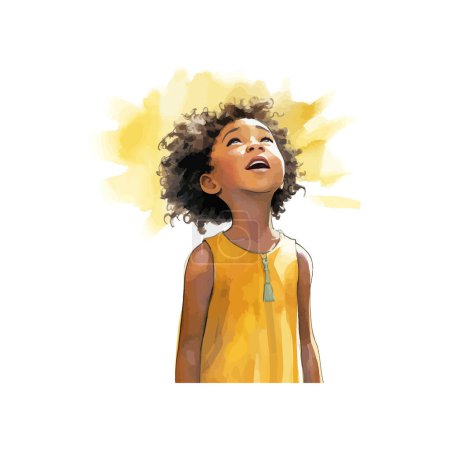 Sunlit Child black african girl in Joyful Expression Watercolor Art. Vector illustration design.