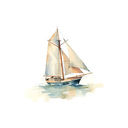 Lone Sailboat in Vast Ocean Watercolor Scene. Vector illustration design.