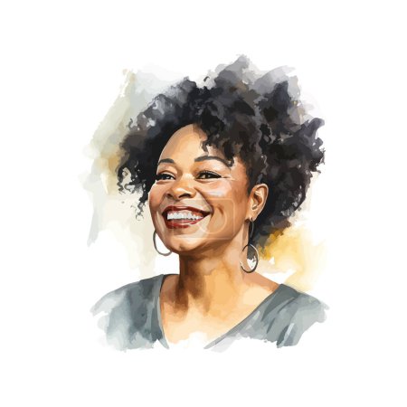 Watercolor Illustration of a Smiling Woman with Curly Hair. Vector illustration design.