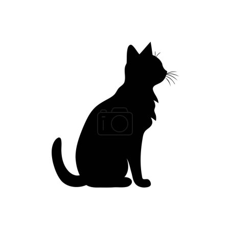 Sitting Black Cat Silhouette with Attentive Gaze. Vector illustration design.