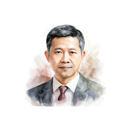 Watercolor Portrait of Asian Executive in Suit. Vector illustration design.