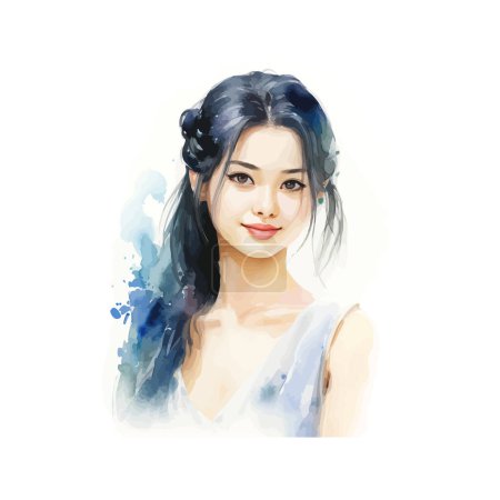 Illustration for Serene asian Woman in Watercolor Style. Vector illustration design. - Royalty Free Image