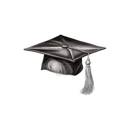 Gorra de Graduación Clásica Monocroma. Estilo dibujado a mano. Diseño de ilustración vectorial