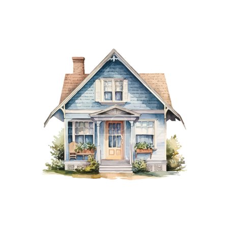 Illustration for Vintage Blue Wooden House watercolor style. Vector illustration design. - Royalty Free Image