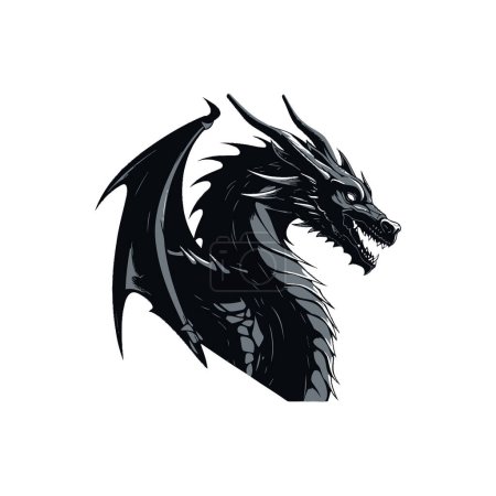 Fierce Dragon Head in Grayscale. Vector illustration design.